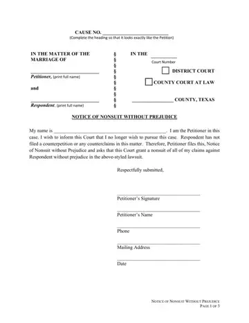 Texas Notice Of Nonsuit Form Preview