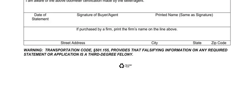 part 2 to entering details in odometer disclosure statement