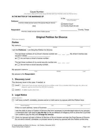 Texas Original Petition Divorce Form Preview