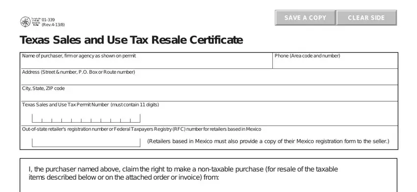 example of blanks in resale certification