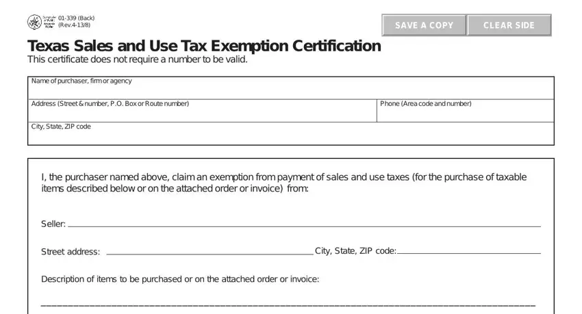 step 4 to entering details in 01 339 tax exempt form