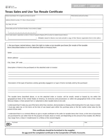 Texas Resale Certificate 01 339 Form Preview