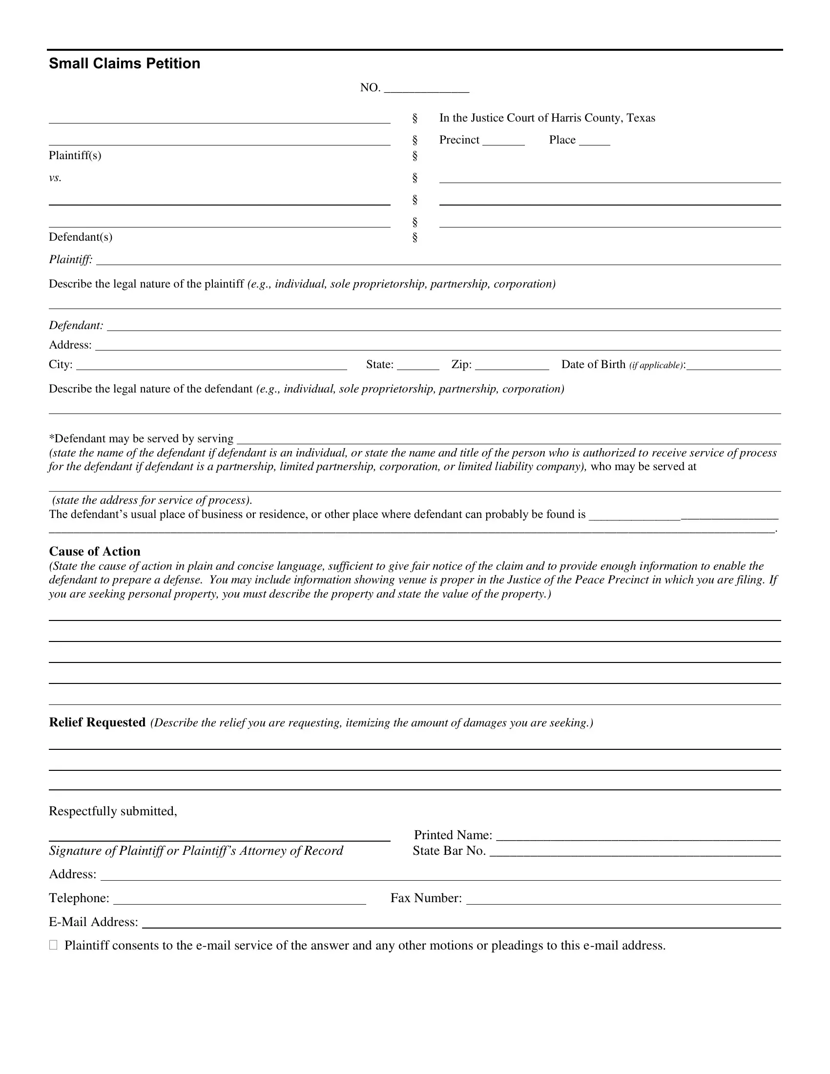 Texas Small Claims Form Fill Out Printable PDF Forms Online