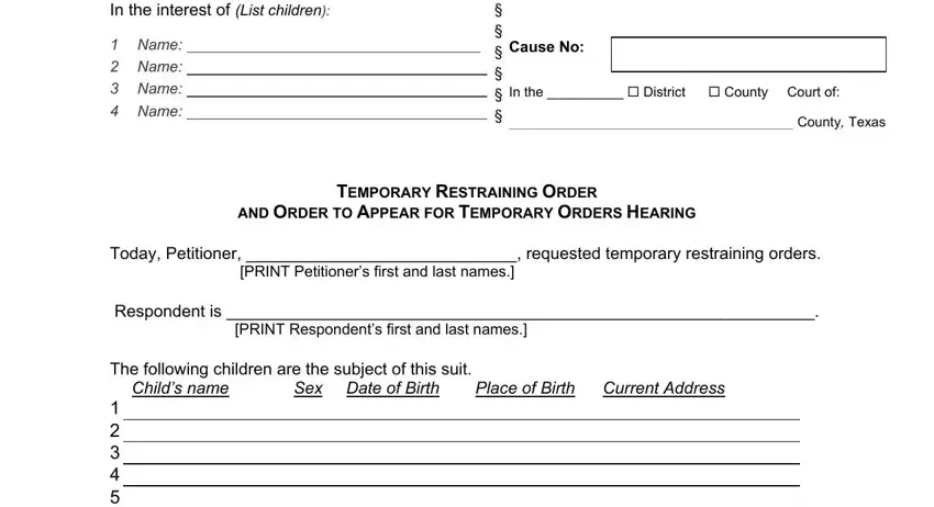 texas temporary order orders empty spaces to consider