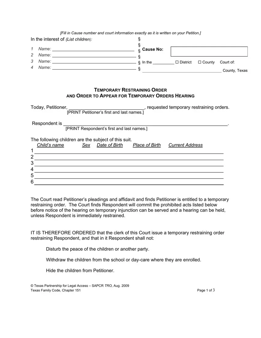 Texas Temporary Restraining Order PDF Form FormsPal