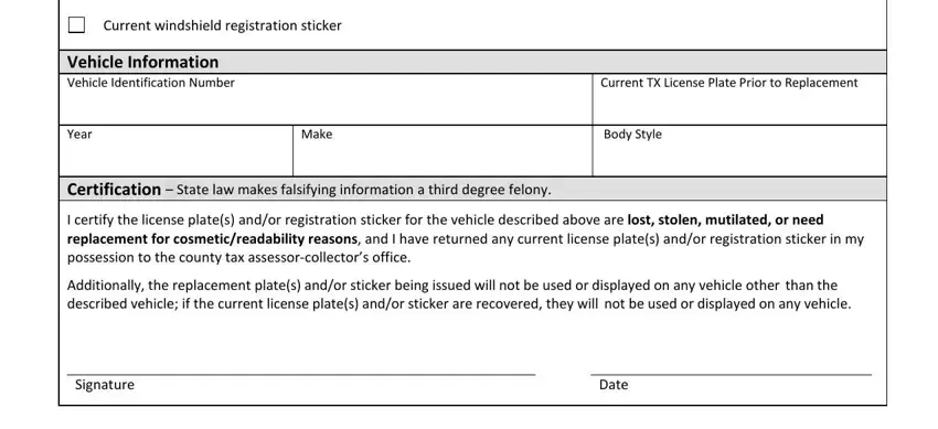 Entering details in tx replacement license plates step 2