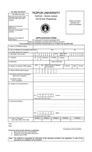 Tezpur Application Form Preview