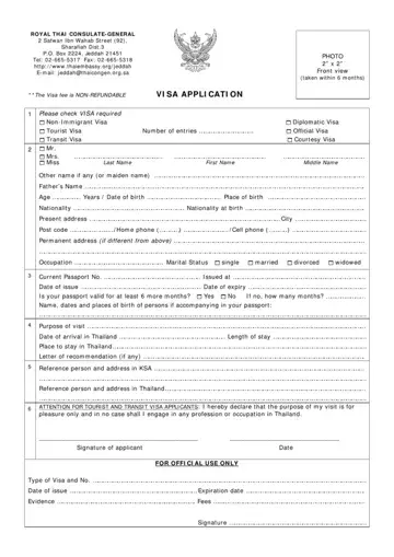 Thailand Visa Application Form Preview