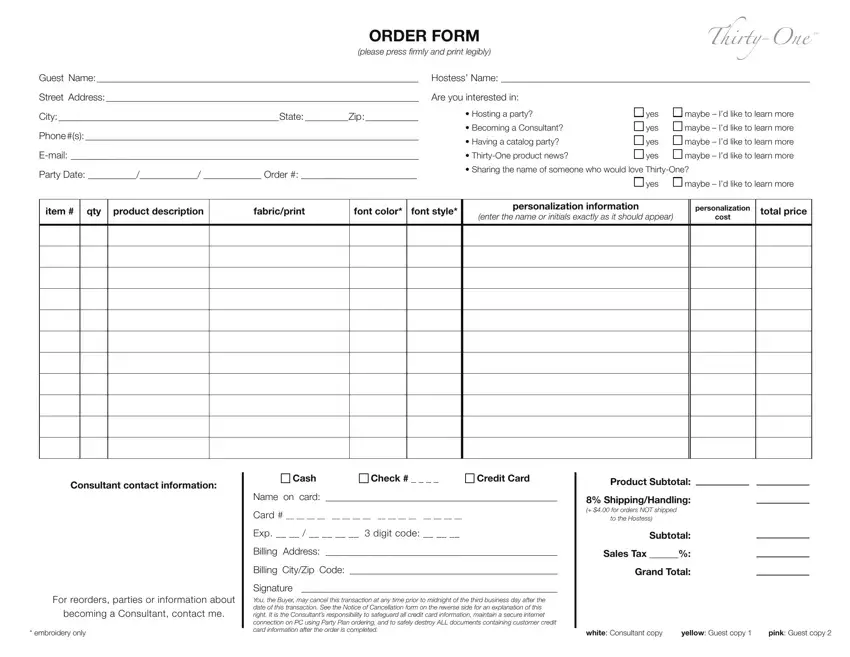 Thirty one Order Form Fill Out Printable PDF Forms Online