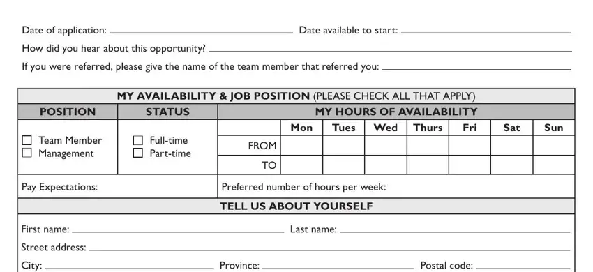 step 1 to filling in tim hortons jobs application form