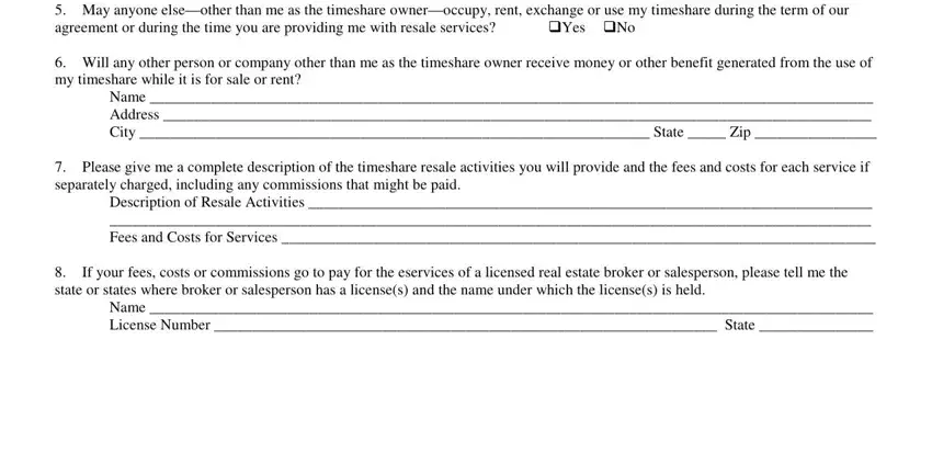timeshare sales contract cidYescidNo, NameAddressCityStateZip, and NameLicenseNumberState fields to complete