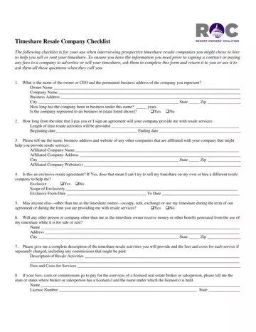 Timeshare Resale Contract Form Preview