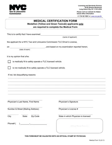 Tlc Medical Certification Form Preview
