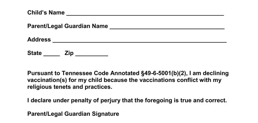 example of empty fields in form religious exemption vaccination