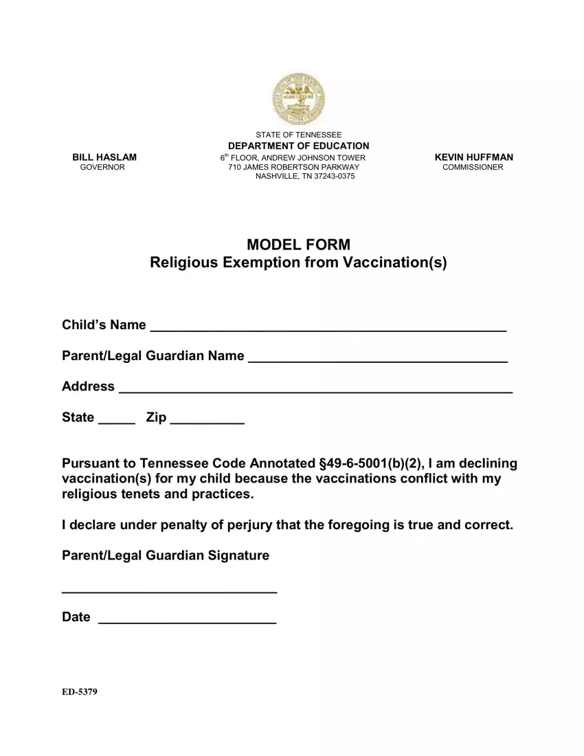 Tn Exemption Vaccination first page preview