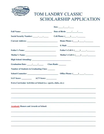 Tom Landry Scholarship Form Preview