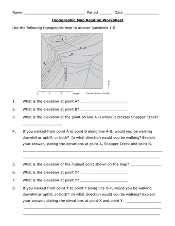 Topographic Map Reading Worksheet Preview