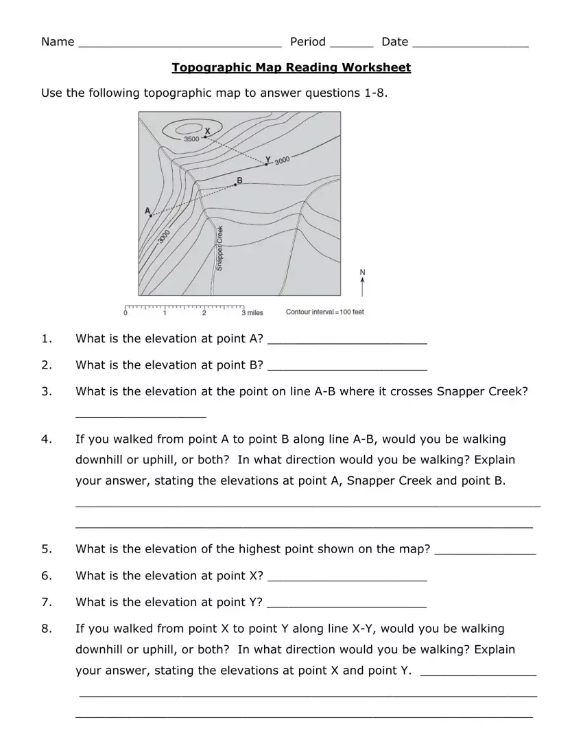 Topographic Map Reading Worksheet first page preview