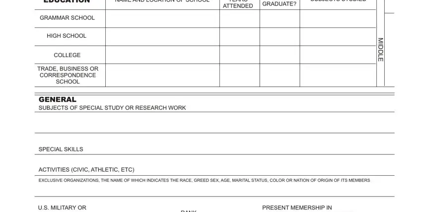 Filling in tops form for application employment stage 2