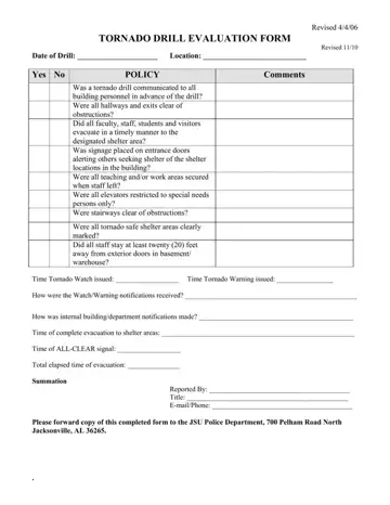 Tornado Drill Evaluation Form Preview