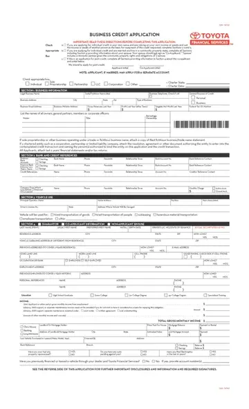 Toyota Credit Application Form Preview