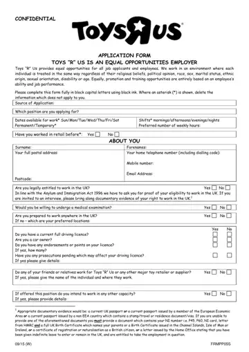 Toys R Us Application Form Preview
