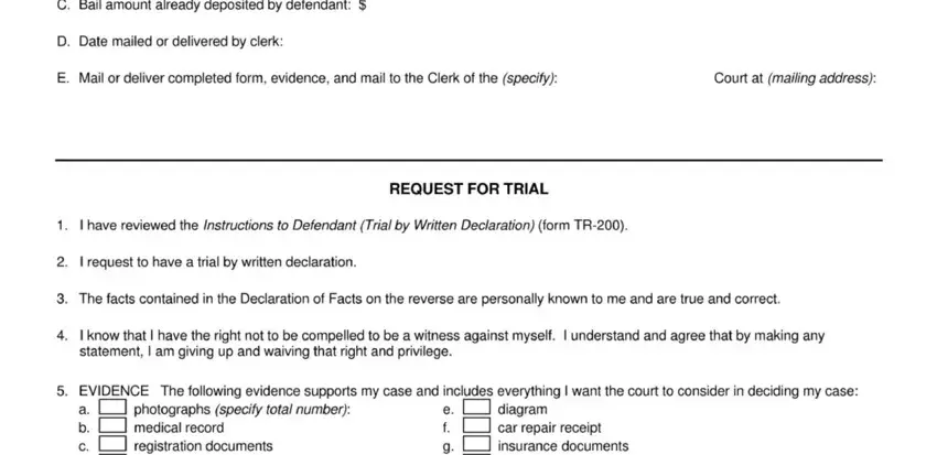 Finishing written declaration form stage 2
