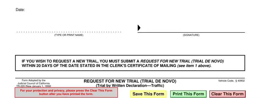 Entering details in trial de novo form california part 2