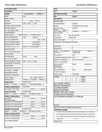 Tractor Trailer Appraisal Form Preview
