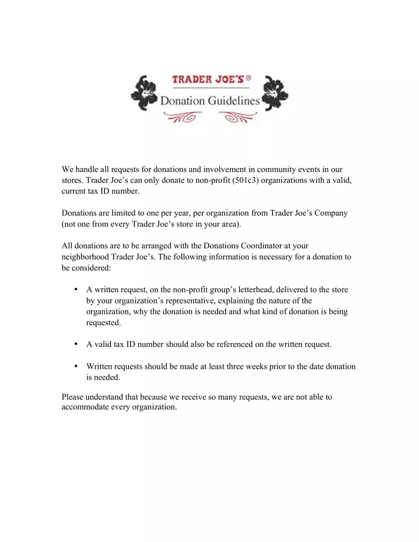 Traders Joes Corporate Donations first page preview