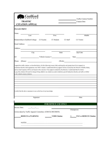 Traffic Citation Appeal Form Preview