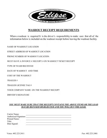Trailer Washout Ticket Form Preview
