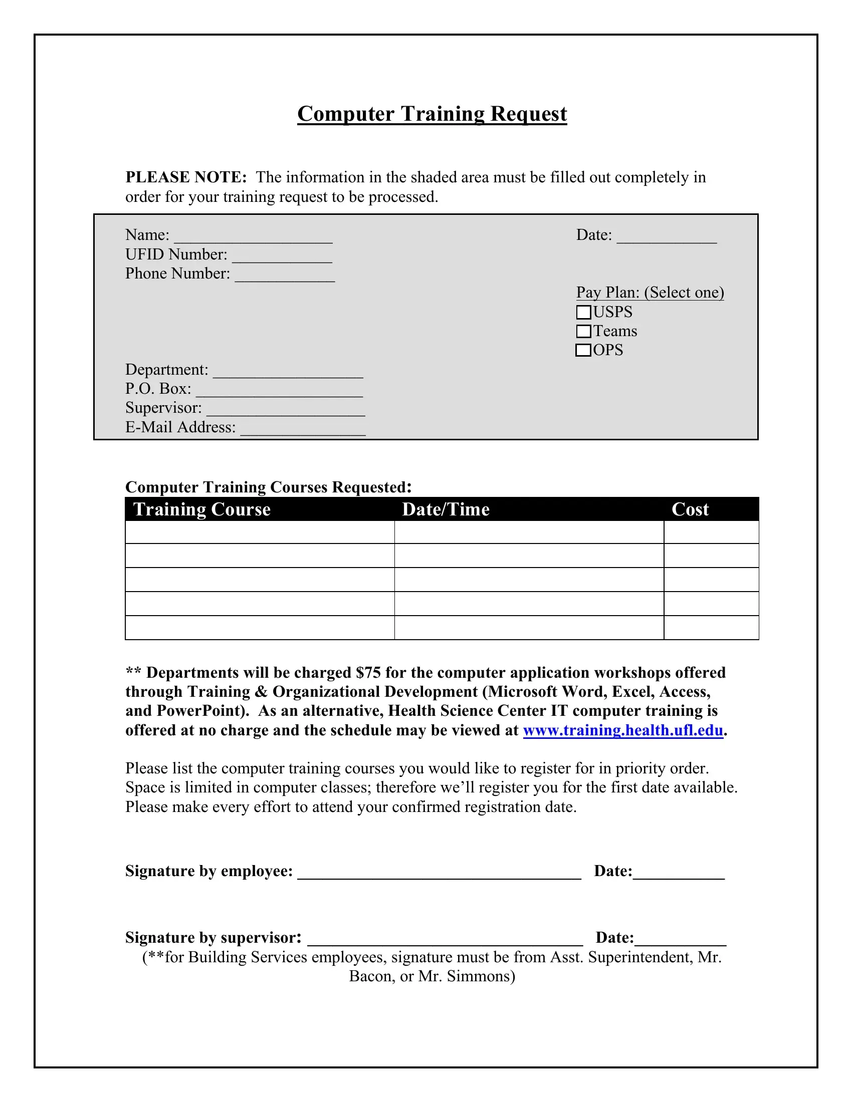 Training Request Template Word