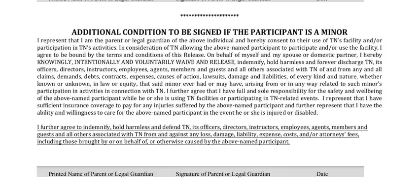 Entering details in homeowner trampoline waiver form stage 5