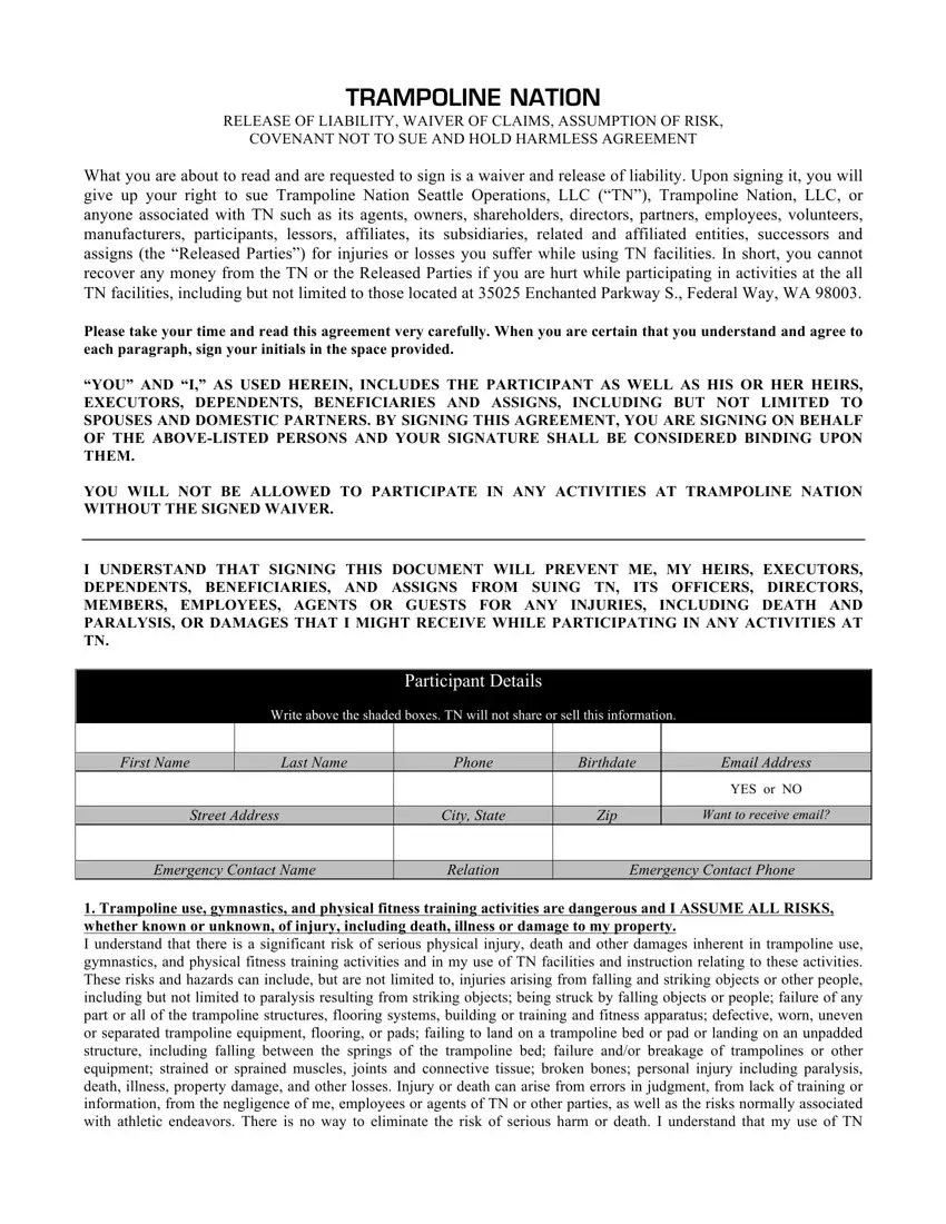 Trampoline Waiver first page preview