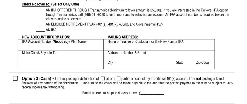 Filling out Transamerica 401K Withdrawal stage 4