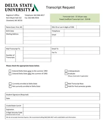 Transcript At Delta State University Form Preview