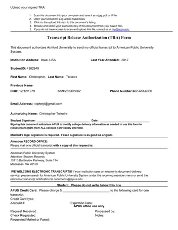 Transcript Release Authorization Form Preview