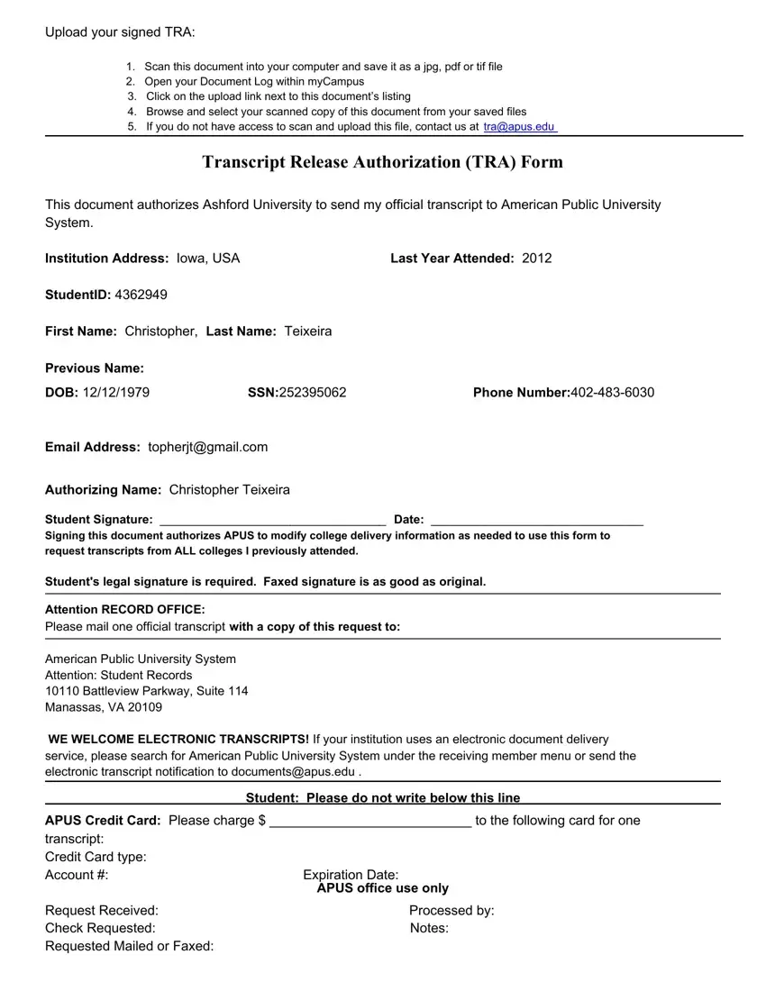Transcript Release Authorization Form first page preview