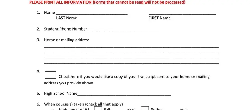 portion of gaps in transcript request johns university