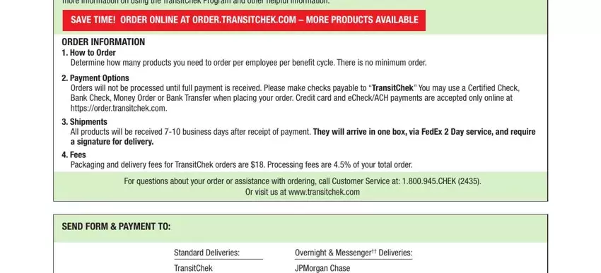 transitchek order form 2020 ORDERINFORMATIONHowtoOrder, PaymentOptions, Shipments, Fees, Orvisitusatwwwtransitchekcom, StandardDeliveries, OvernightMessengerDeliveries, and SENDFORMPAYMENTTO fields to insert