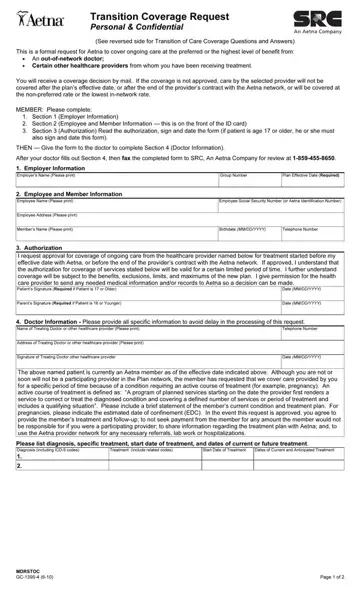 Transition Care Aetna Form Preview