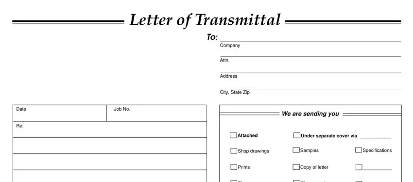 sample of transmittal form spaces to complete