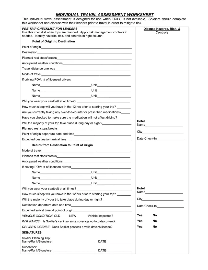 Travel Assessment Worksheet first page preview