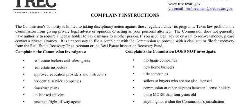 part 1 to filling in texas trec complaint