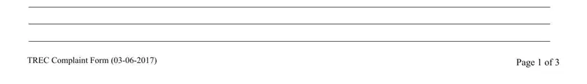 texas trec complaint TREC Complaint Form, and Page  of blanks to complete