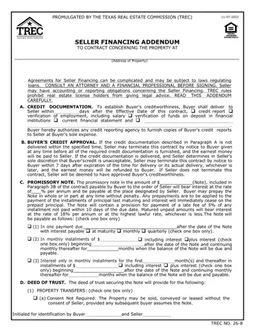 Trec Seller Financing Addendum Form Preview
