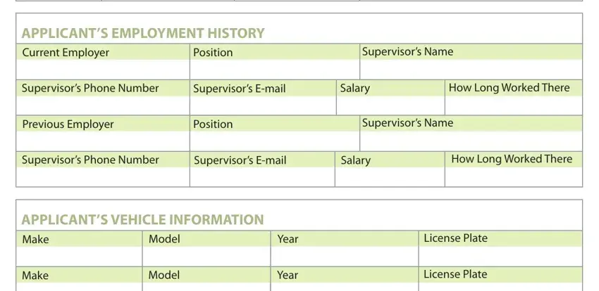 trexglobal login APPLICANTS EMPLOYMENT HISTORY, Position, Supervisors Name, Supervisors Phone Number, Supervisors Email, Salary, How Long Worked There, Previous Employer, Position, Supervisors Name, Supervisors Phone Number, Supervisors Email, Salary, How Long Worked There, and APPLICANTS VEHICLE INFORMATION Make blanks to insert
