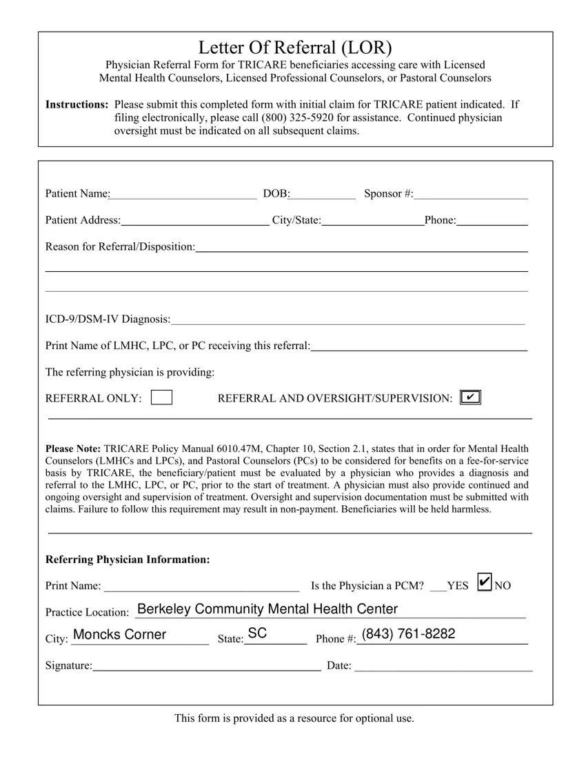Tricare Lor Form first page preview