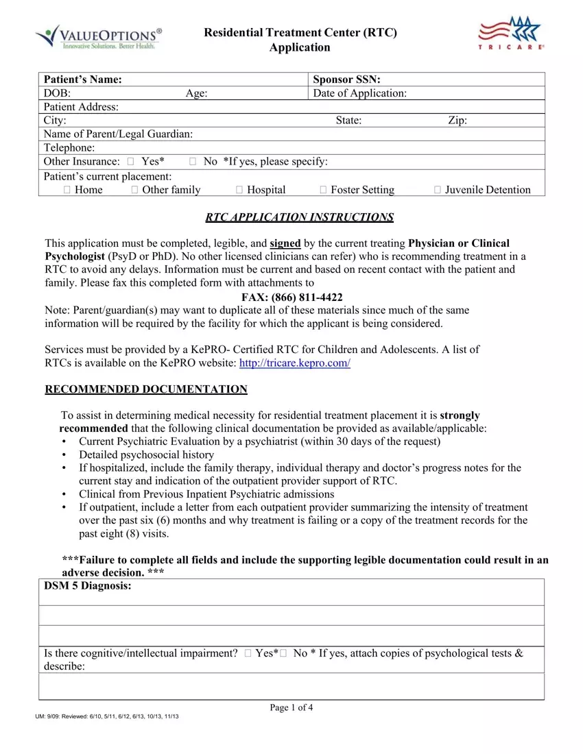 Tricare Rtc Application first page preview